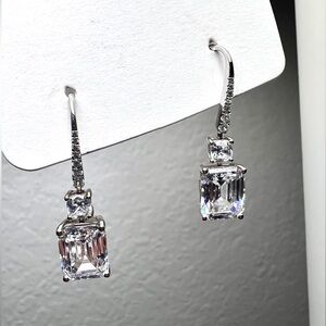 Luxury 925 Sterling Silver Earrings with 3-Carat Emerald-Cut High-Carbon Diamond